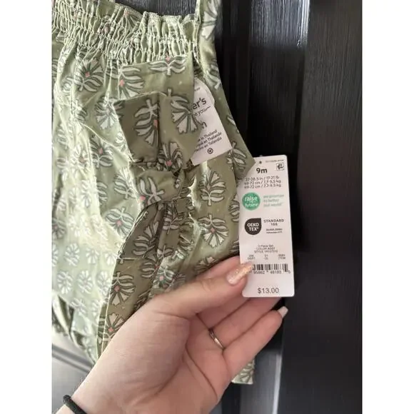 Super Cute Floral Green 3 Piece Set / Baby Girl Summer Spring Carters 6-9 Months - Picture 4 of 4